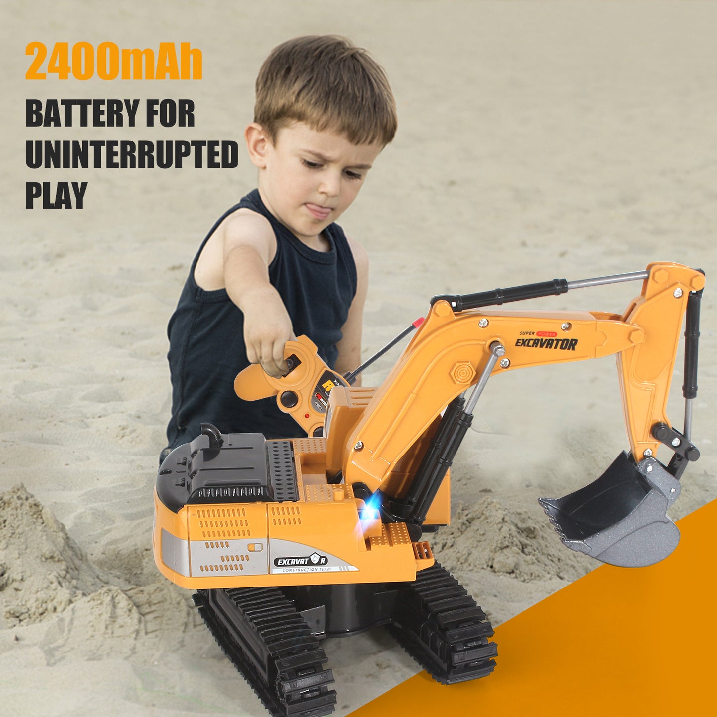 Ferngesteuertes Bagger Spielzeug Ab 3 Jahre, 2,4 GHz RC Auto Kinder Bagger Mit Licht Und Soundeffekten, 2 Wiederaufladbare Akkus 60Min Spielzeit, Spielzeugauto Geburtstagsgeschenk Fur Jungen