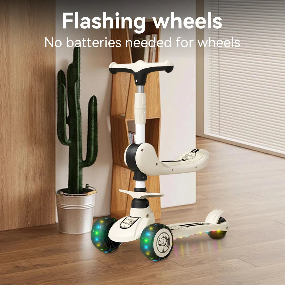 Children's Scooter Sit or Stand Ride with Flashing wheels Music Lights Foldable Seat for Boys and Girls Ages 3-10 Years Old