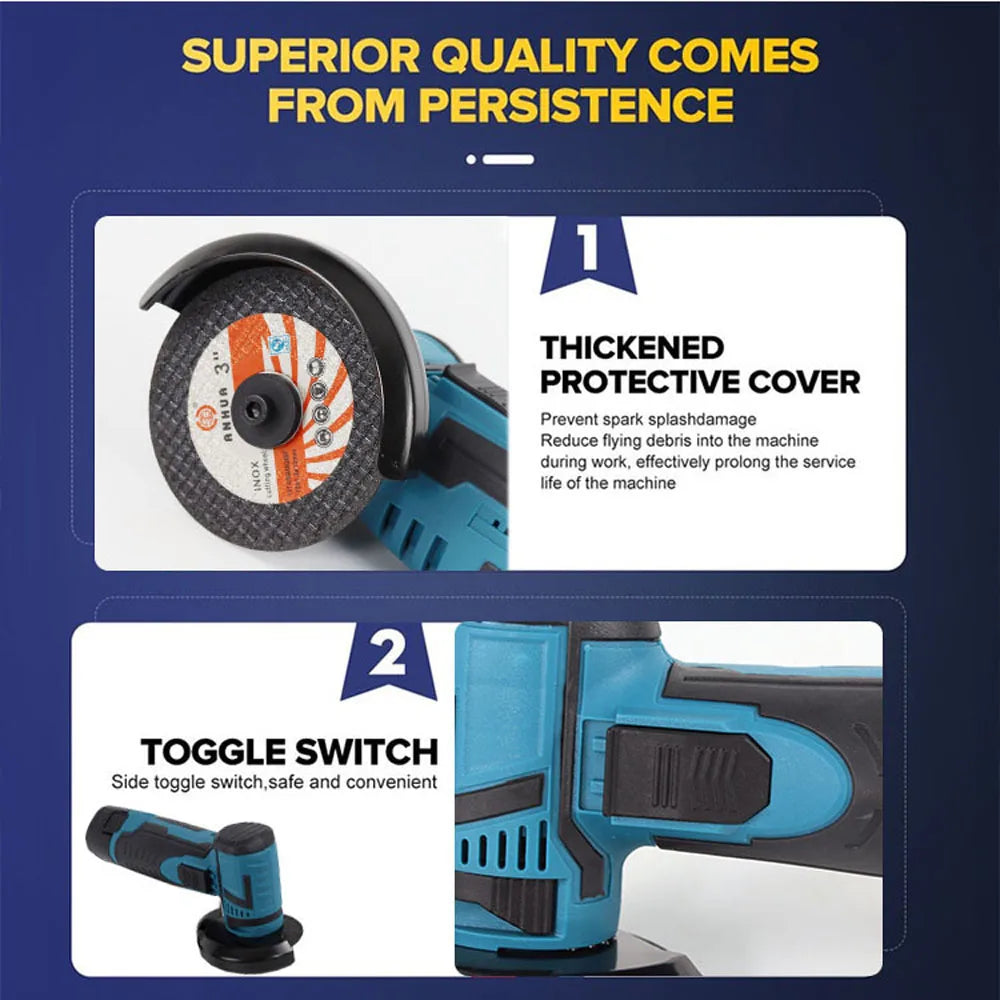 Brushless Cordless Mini Angle Grinder 19500rpm 12V Grinding Machine Lithium Battery Rechargeable Grinder Cutting Power Tools