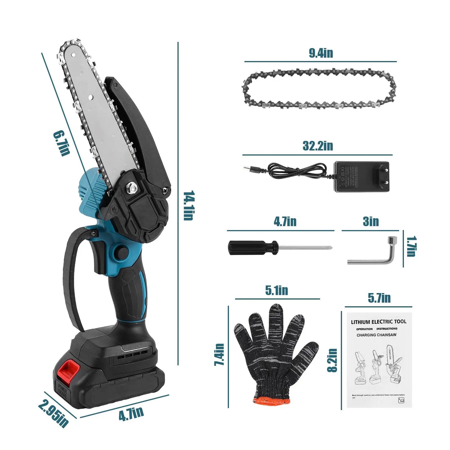 6 Inch Brushless Chain Saw Mini Handheld Pruning Chainsaw Woodworking Electric Saw Cutting Power Tool for Makita 18V Battery