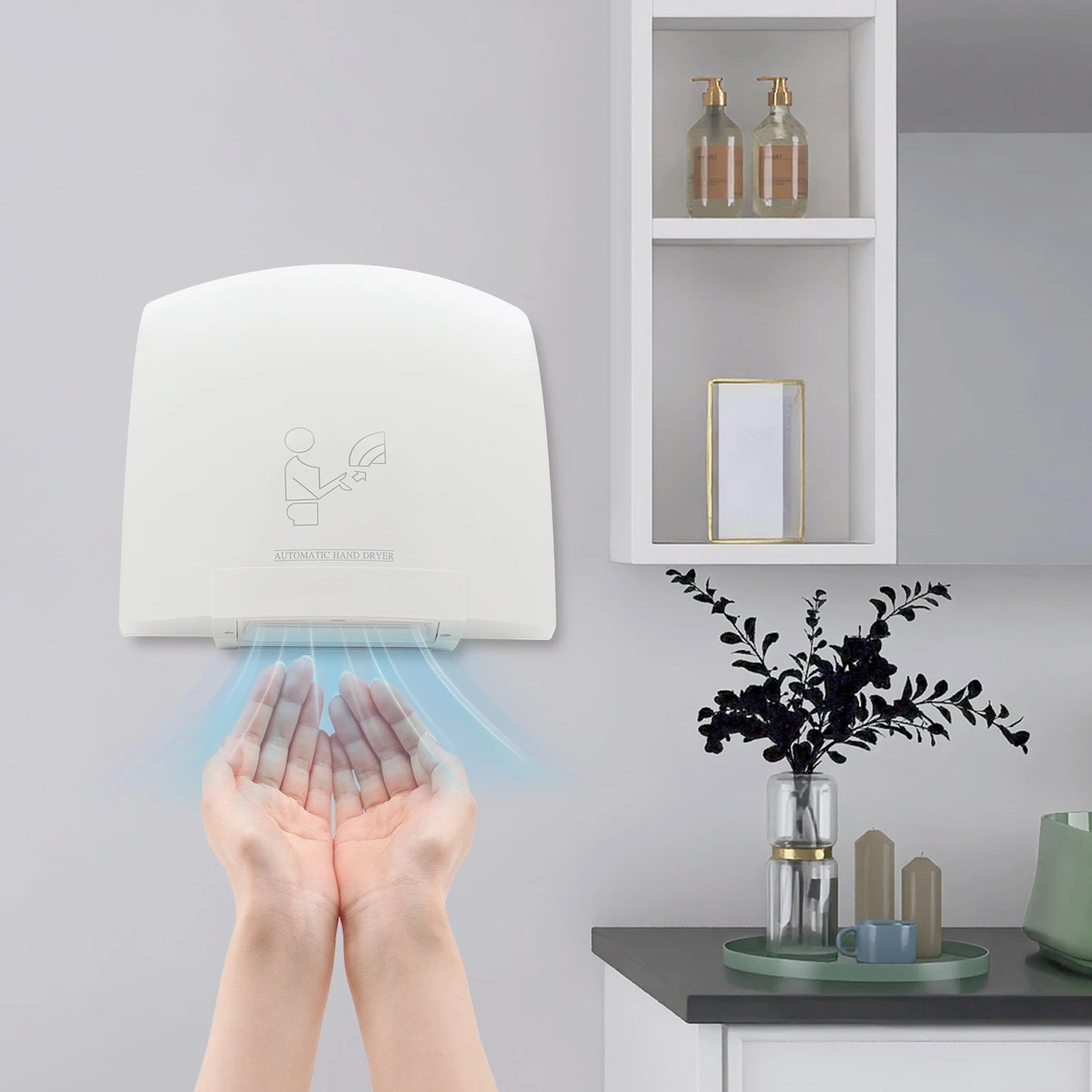 Automatic Infrared Sensor Hand Dryer 1200W High-Speed Dual-Temp ABS Commercial Bathroom Dryer with Safety Protections