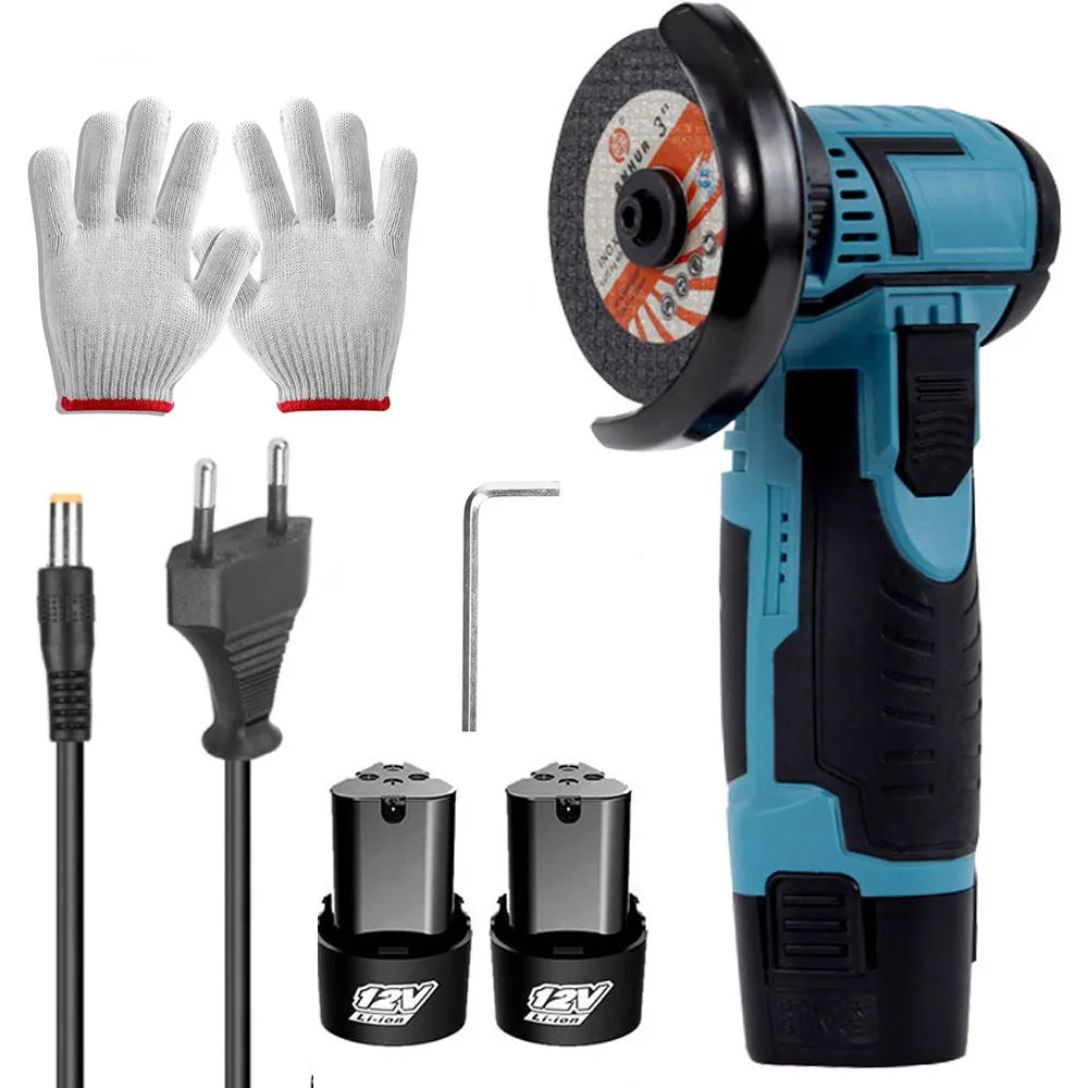 Brushless Cordless Mini Angle Grinder 19500rpm 12V Grinding Machine Lithium Battery Rechargeable Grinder Cutting Power Tools
