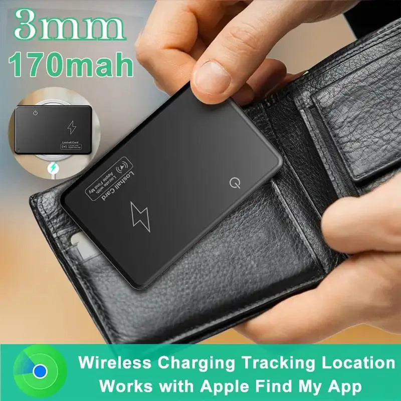 Mini Wallet Tracker Card Wireless Charging Tracking Location Waterproof GPS Locator Work with Apple Find My App Tracker for IOS