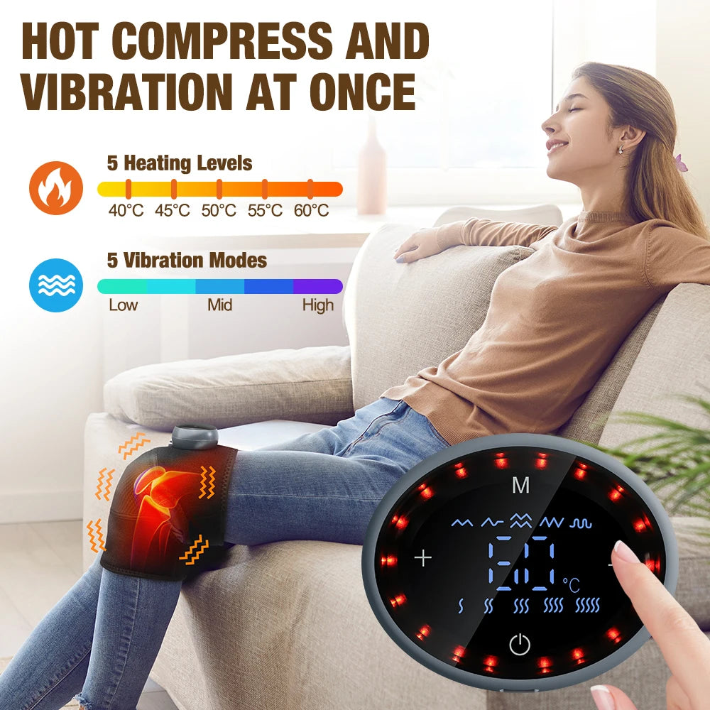 Rechargeable Knee Massager 3 Gear Vibration Massage Adjustable Shoulder Brace Electric Heating Pads Leg Knee Warmer