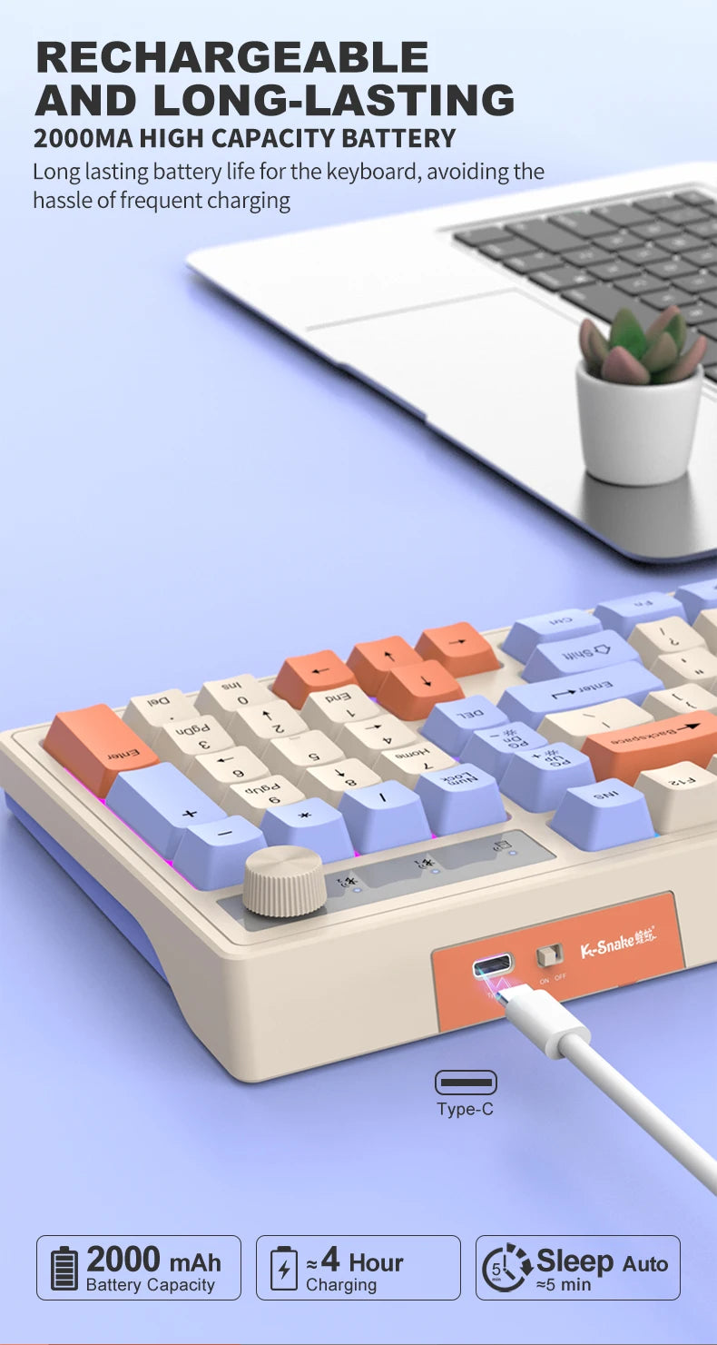 Dual Bluetooth Keyboard Dual-Mode BT/2.4G Wireless Keyboard RGB Backlit Rechargeable Keyboard Gaming Keyboard For Laptop Tablet