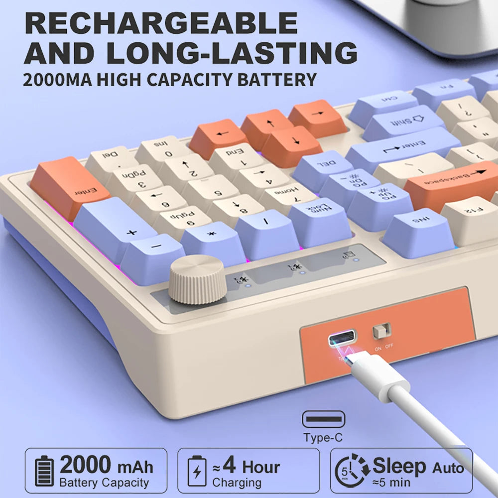 Dual Bluetooth Keyboard Dual-Mode BT/2.4G Wireless Keyboard RGB Backlit Rechargeable Keyboard Gaming Keyboard For Laptop Tablet
