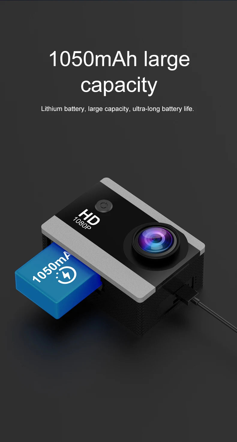 Action Camera 1080P/30FPS 2.0 In IPS Screen 170° Underwater Waterproof Helmet Video Recording Sports Cameras Outdoor Digital Cam