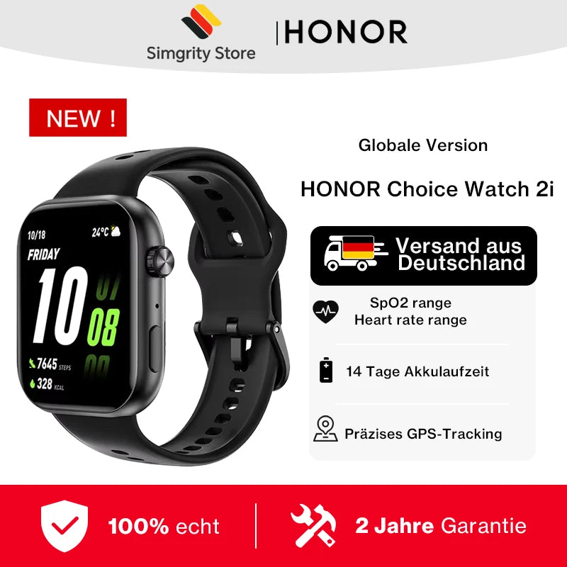HONOR Choice Watch 2i, Smart Watch Bluetooth Calling, 1.85 Inch AMOLED, 14 Day Readiness, Spo2, 1ATM, IP68, White/Black