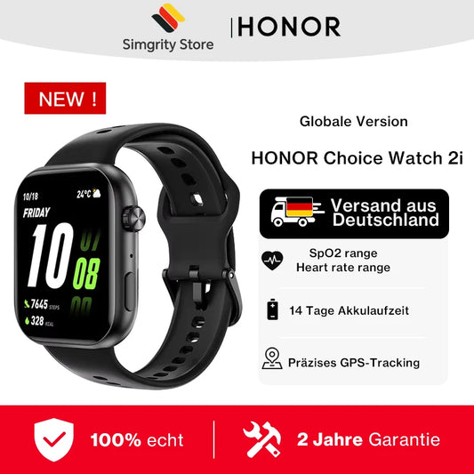 HONOR Choice Watch 2i, Smart Watch Bluetooth Calling, 1.85 Inch AMOLED, 14 Day Readiness, Spo2, 1ATM, IP68, White/Black