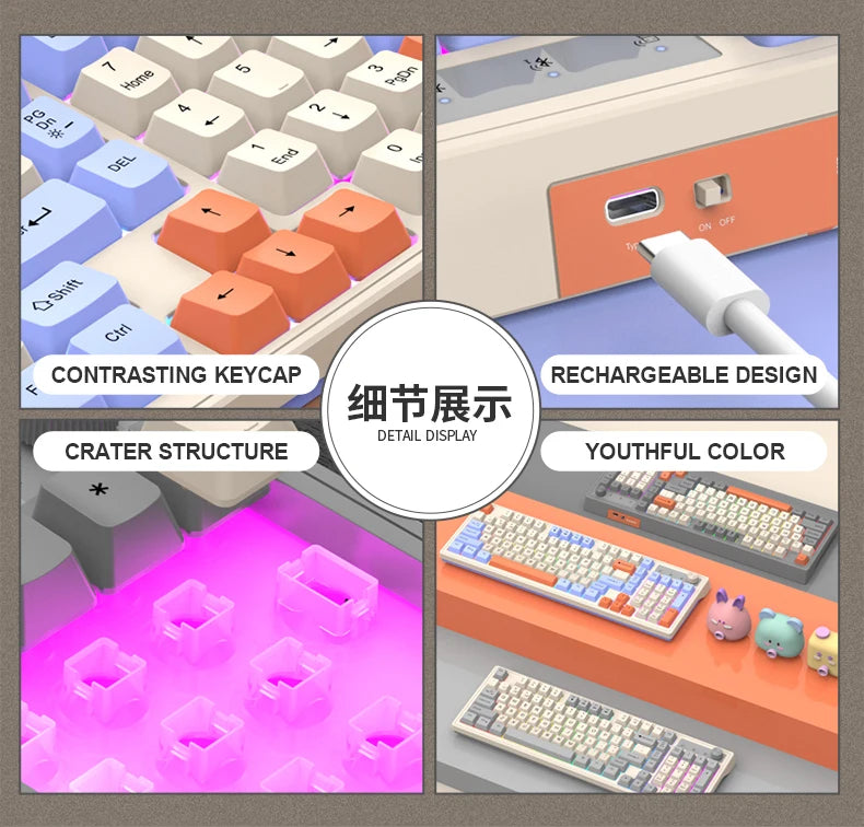 Dual Bluetooth Keyboard Dual-Mode BT/2.4G Wireless Keyboard RGB Backlit Rechargeable Keyboard Gaming Keyboard For Laptop Tablet