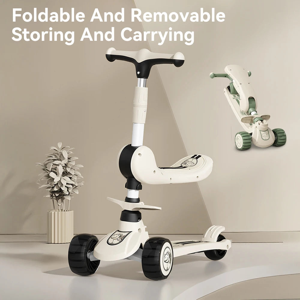 Children's Scooter Sit or Stand Ride with Flashing wheels Music Lights Foldable Seat for Boys and Girls Ages 3-10 Years Old