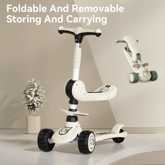 Children's Scooter Sit or Stand Ride with Flashing wheels Music Lights Foldable Seat for Boys and Girls Ages 3-10 Years Old