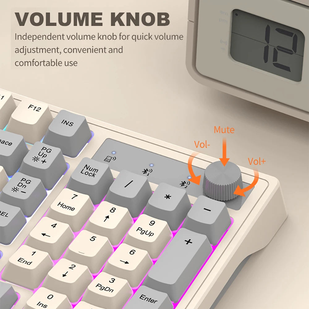 Dual Bluetooth Keyboard Dual-Mode BT/2.4G Wireless Keyboard RGB Backlit Rechargeable Keyboard Gaming Keyboard For Laptop Tablet