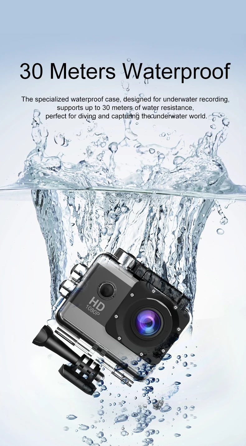 Action Camera 1080P/30FPS 2.0 In IPS Screen 170° Underwater Waterproof Helmet Video Recording Sports Cameras Outdoor Digital Cam