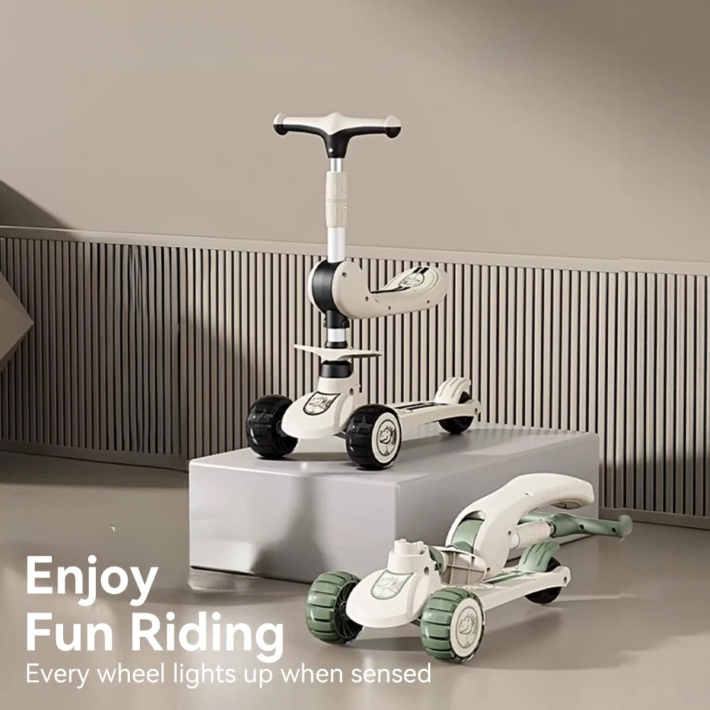 Children's Scooter Sit or Stand Ride with Flashing wheels Music Lights Foldable Seat for Boys and Girls Ages 3-10 Years Old