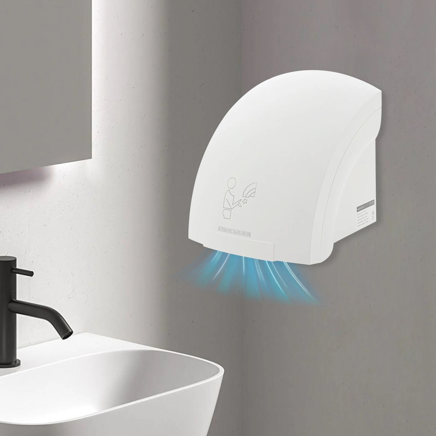 Automatic Infrared Sensor Hand Dryer 1200W High-Speed Dual-Temp ABS Commercial Bathroom Dryer with Safety Protections