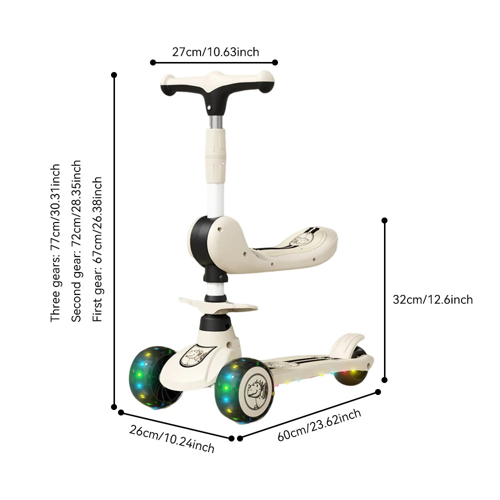 Children's Scooter Sit or Stand Ride with Flashing wheels Music Lights Foldable Seat for Boys and Girls Ages 3-10 Years Old
