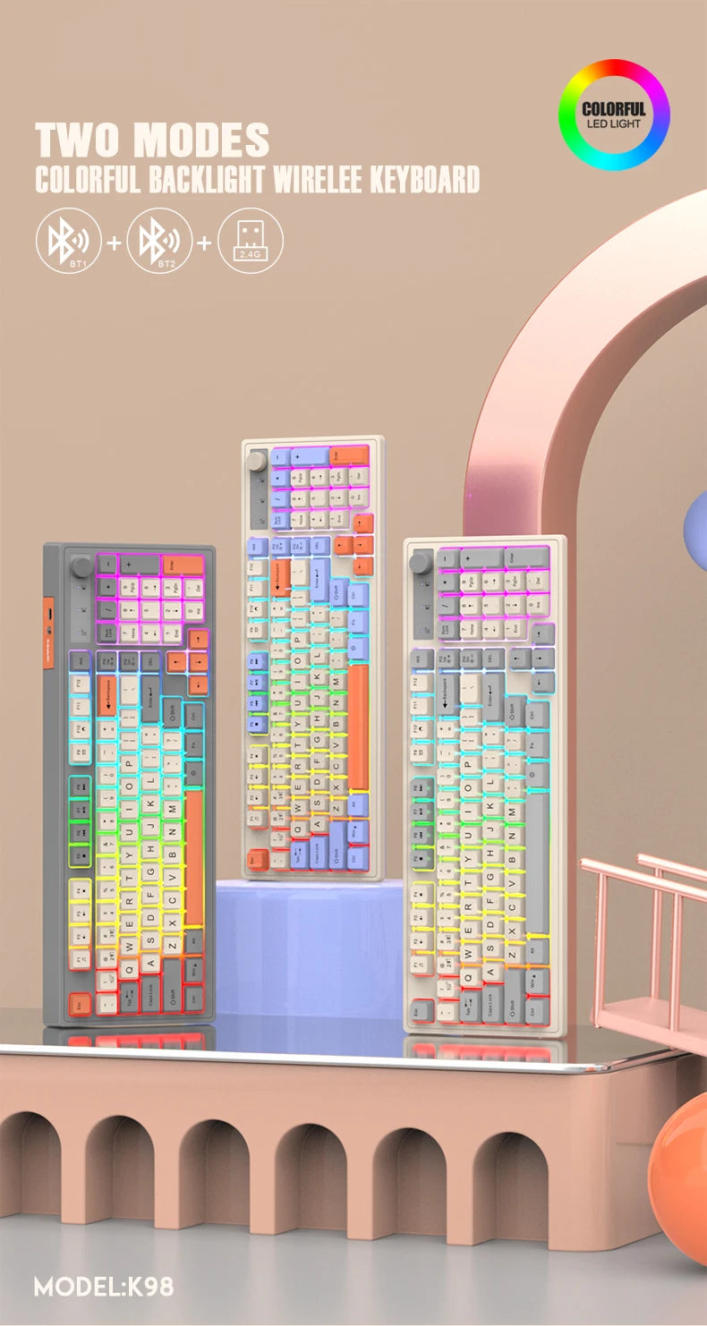 Dual Bluetooth Keyboard Dual-Mode BT/2.4G Wireless Keyboard RGB Backlit Rechargeable Keyboard Gaming Keyboard For Laptop Tablet