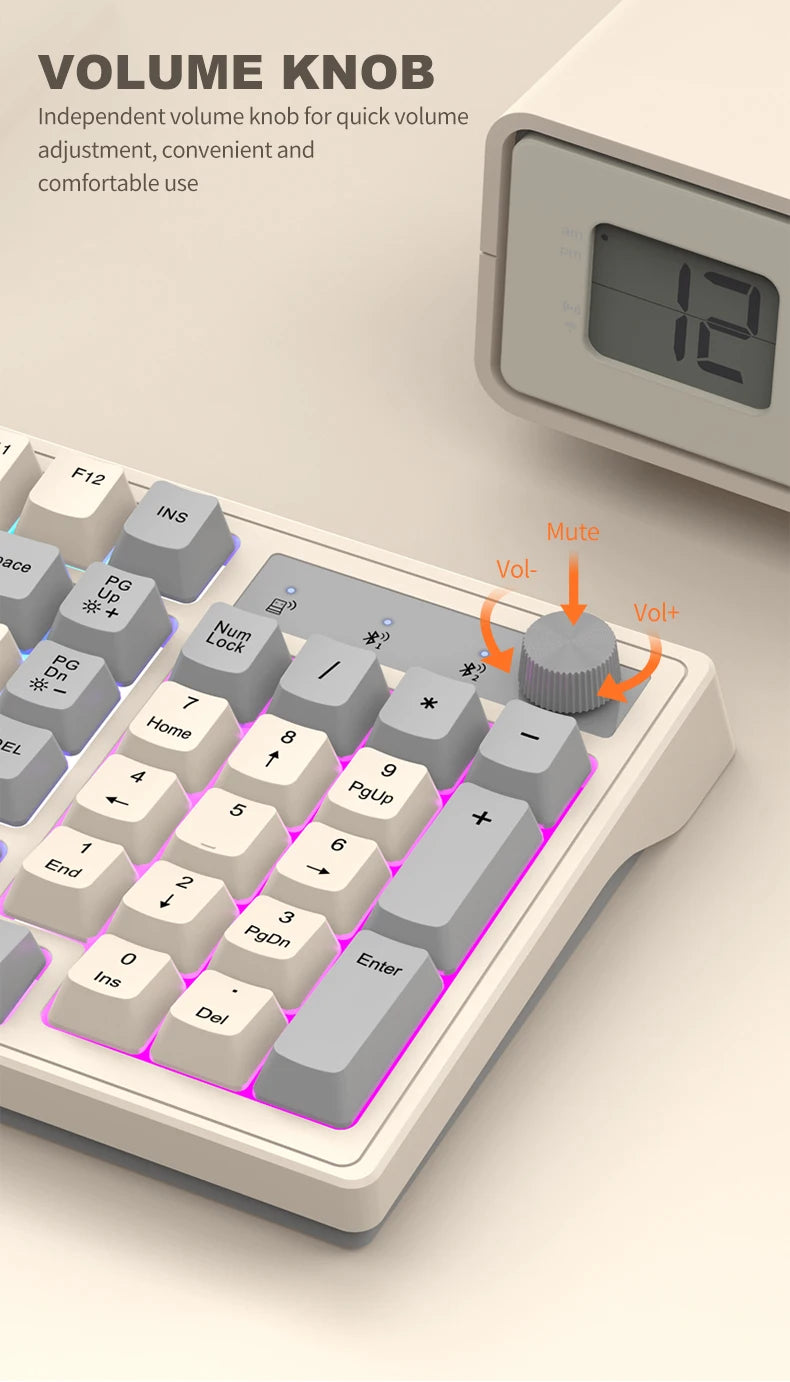 Dual Bluetooth Keyboard Dual-Mode BT/2.4G Wireless Keyboard RGB Backlit Rechargeable Keyboard Gaming Keyboard For Laptop Tablet