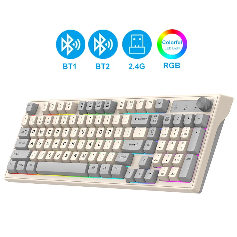 Dual Bluetooth Keyboard Dual-Mode BT/2.4G Wireless Keyboard RGB Backlit Rechargeable Keyboard Gaming Keyboard For Laptop Tablet