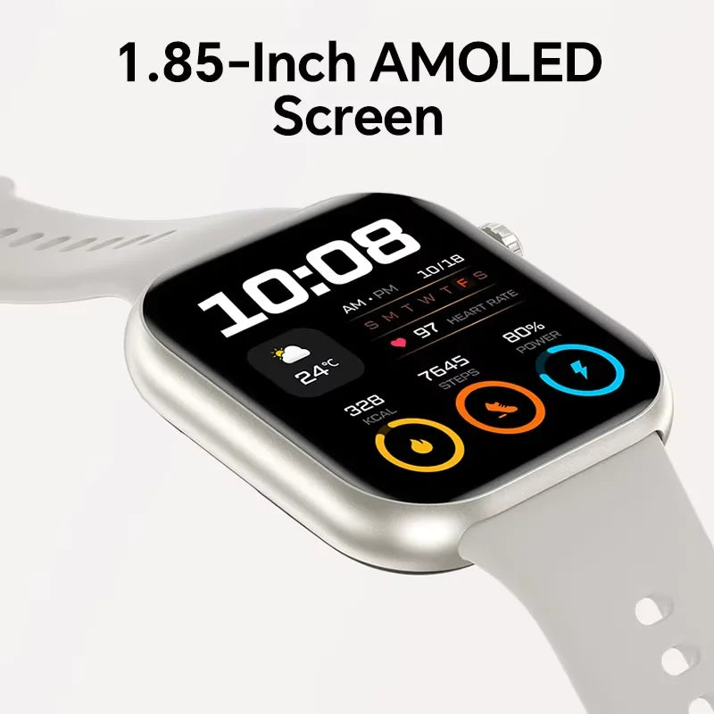 HONOR Choice Watch 2i, Smart Watch Bluetooth Calling, 1.85 Inch AMOLED, 14 Day Readiness, Spo2, 1ATM, IP68, White/Black