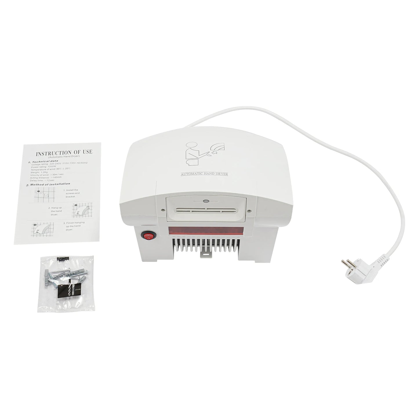 Automatic Infrared Sensor Hand Dryer 1200W High-Speed Dual-Temp ABS Commercial Bathroom Dryer with Safety Protections