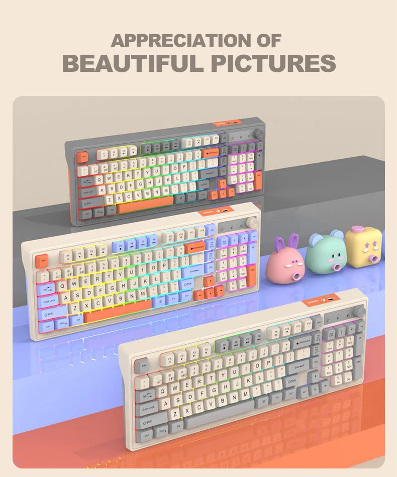 Dual Bluetooth Keyboard Dual-Mode BT/2.4G Wireless Keyboard RGB Backlit Rechargeable Keyboard Gaming Keyboard For Laptop Tablet