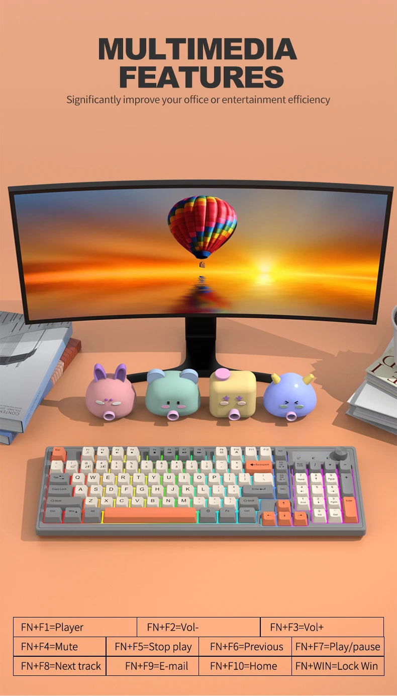 Dual Bluetooth Keyboard Dual-Mode BT/2.4G Wireless Keyboard RGB Backlit Rechargeable Keyboard Gaming Keyboard For Laptop Tablet