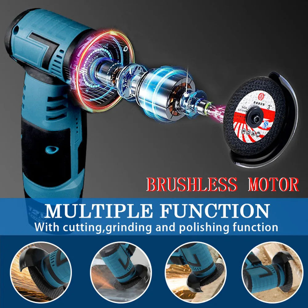 Brushless Cordless Mini Angle Grinder 19500rpm 12V Grinding Machine Lithium Battery Rechargeable Grinder Cutting Power Tools