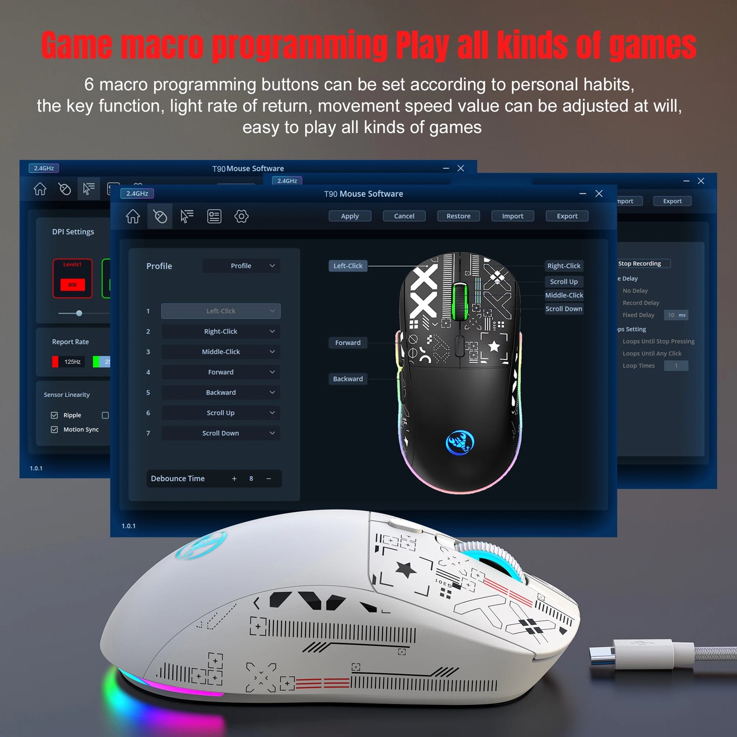 HXSJ-60% RGB Backlit Gaming Keyboard and Mouse Set 61-Key wired Keyboard 3-mode optical gaming wireless mouse for laptop PC