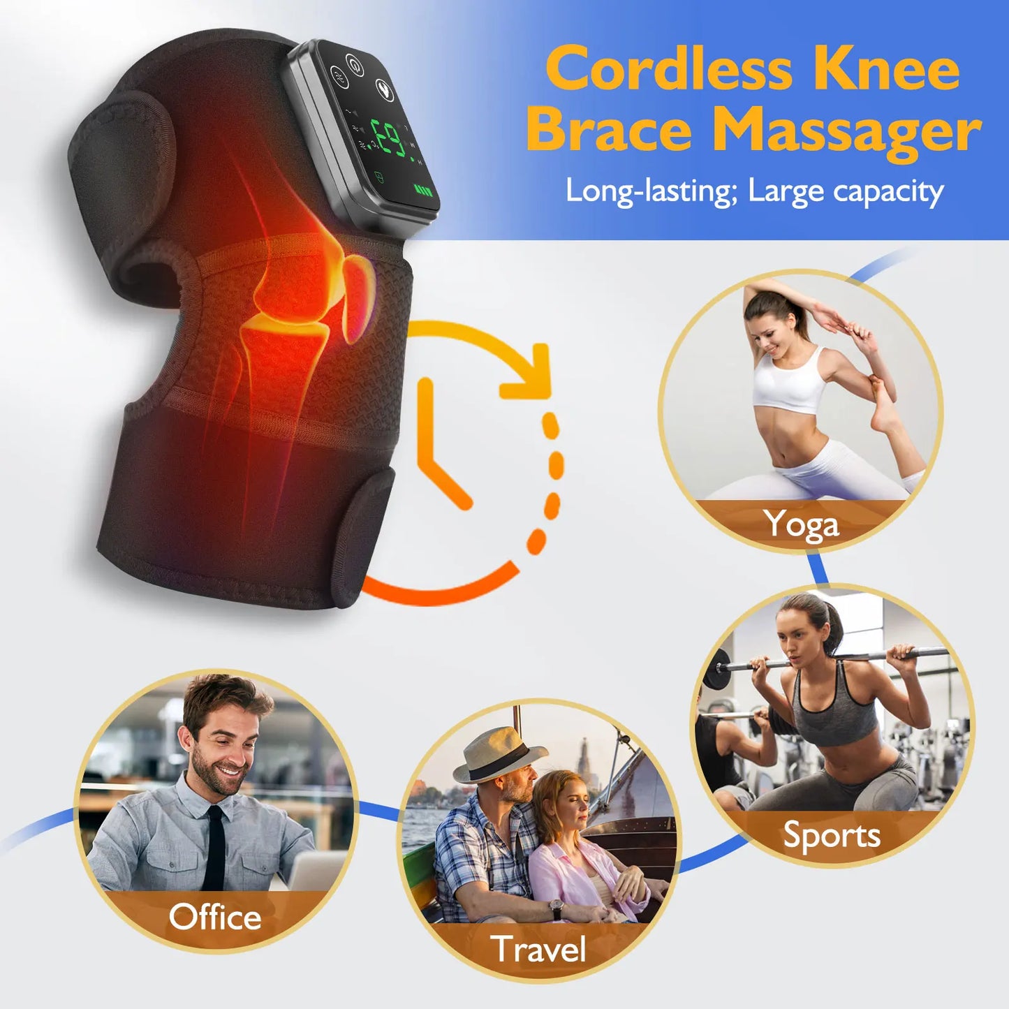 Rechargeable Knee Massager 3 Gear Vibration Massage Adjustable Shoulder Brace Electric Heating Pads Leg Knee Warmer