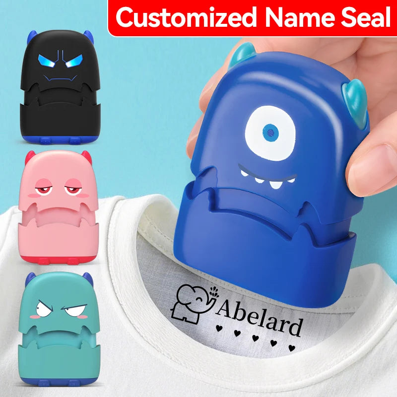 Custom Cartoon Baby Name Stamp Kit - Reusable for Cotton/Modal Clothes & School Bags, Non-Toxic Waterproof Ink Seal