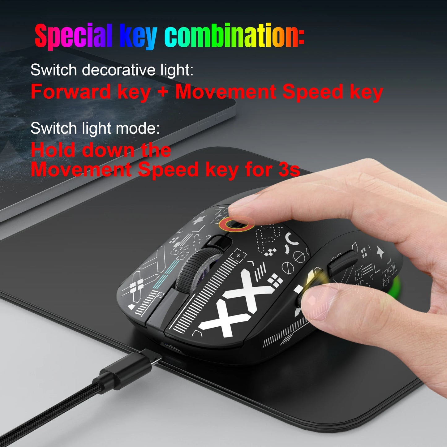HXSJ-60% RGB Backlit Gaming Keyboard and Mouse Set 61-Key wired Keyboard 3-mode optical gaming wireless mouse for laptop PC