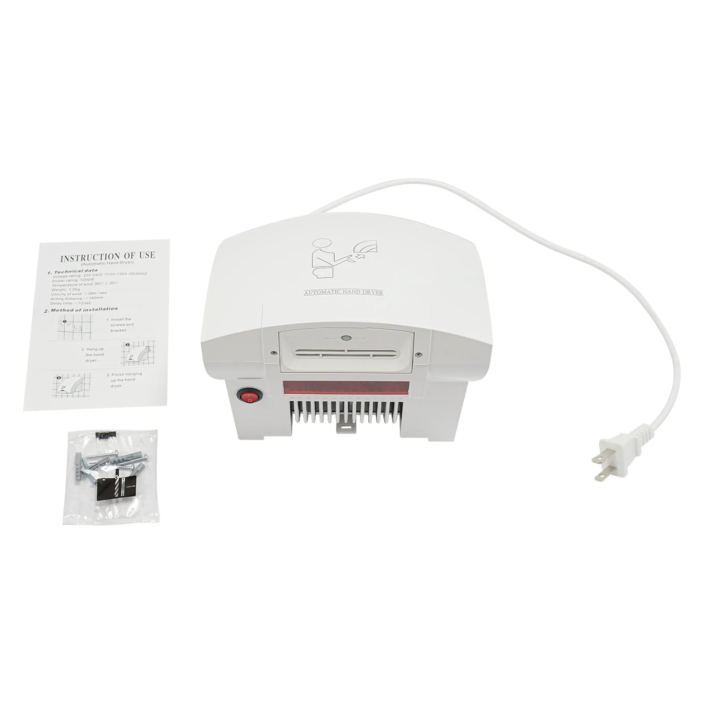 Automatic Infrared Sensor Hand Dryer 1200W High-Speed Dual-Temp ABS Commercial Bathroom Dryer with Safety Protections