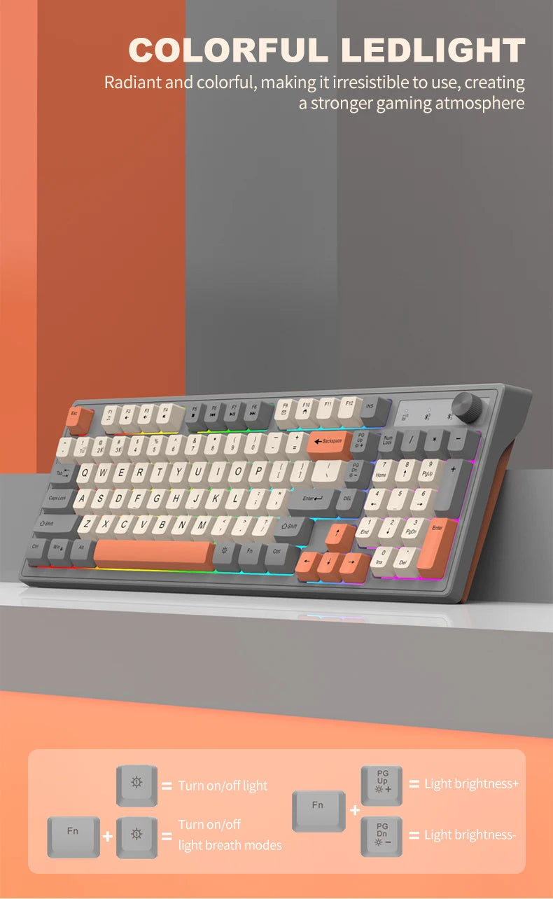 Dual Bluetooth Keyboard Dual-Mode BT/2.4G Wireless Keyboard RGB Backlit Rechargeable Keyboard Gaming Keyboard For Laptop Tablet