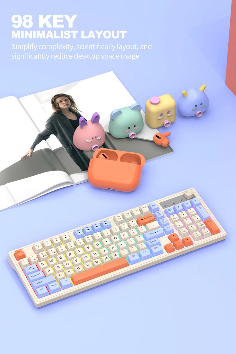 Dual Bluetooth Keyboard Dual-Mode BT/2.4G Wireless Keyboard RGB Backlit Rechargeable Keyboard Gaming Keyboard For Laptop Tablet