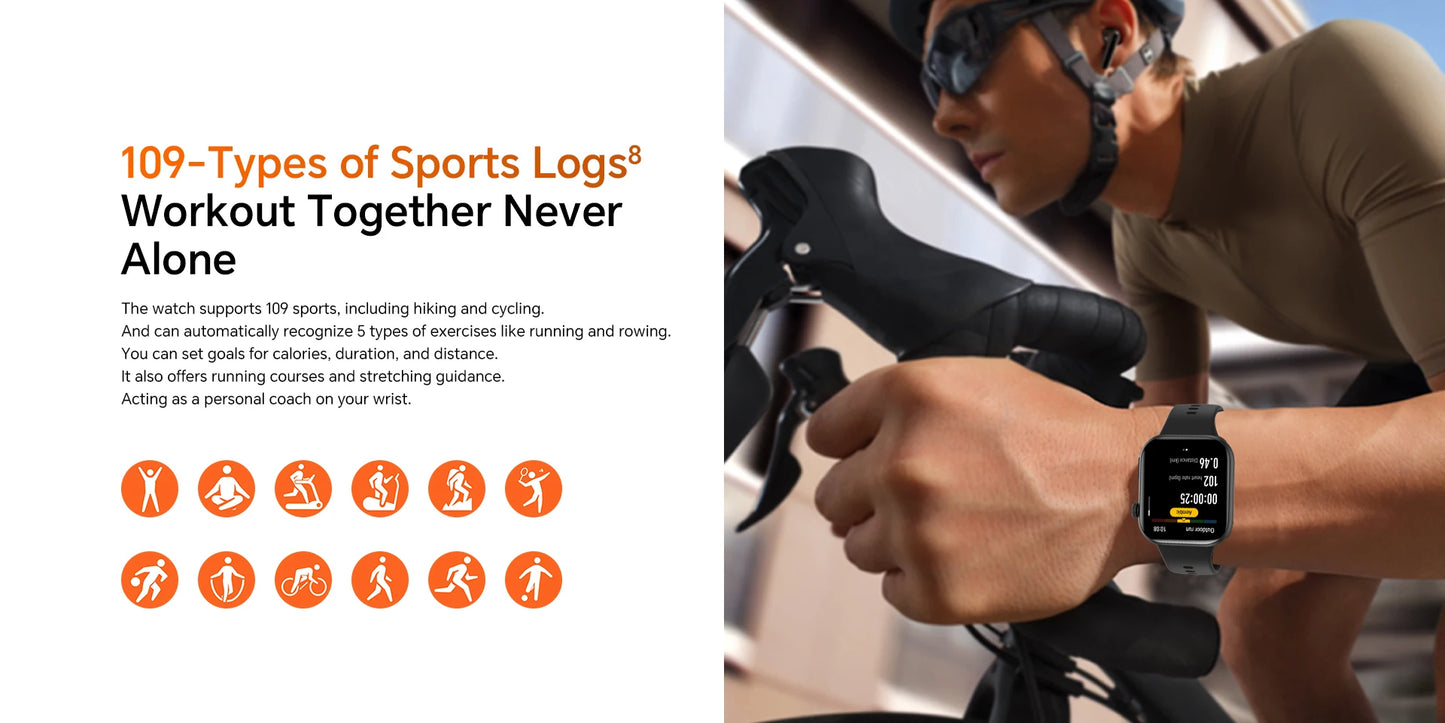 HONOR Choice Watch 2i, Smart Watch Bluetooth Calling, 1.85 Inch AMOLED, 14 Day Readiness, Spo2, 1ATM, IP68, White/Black