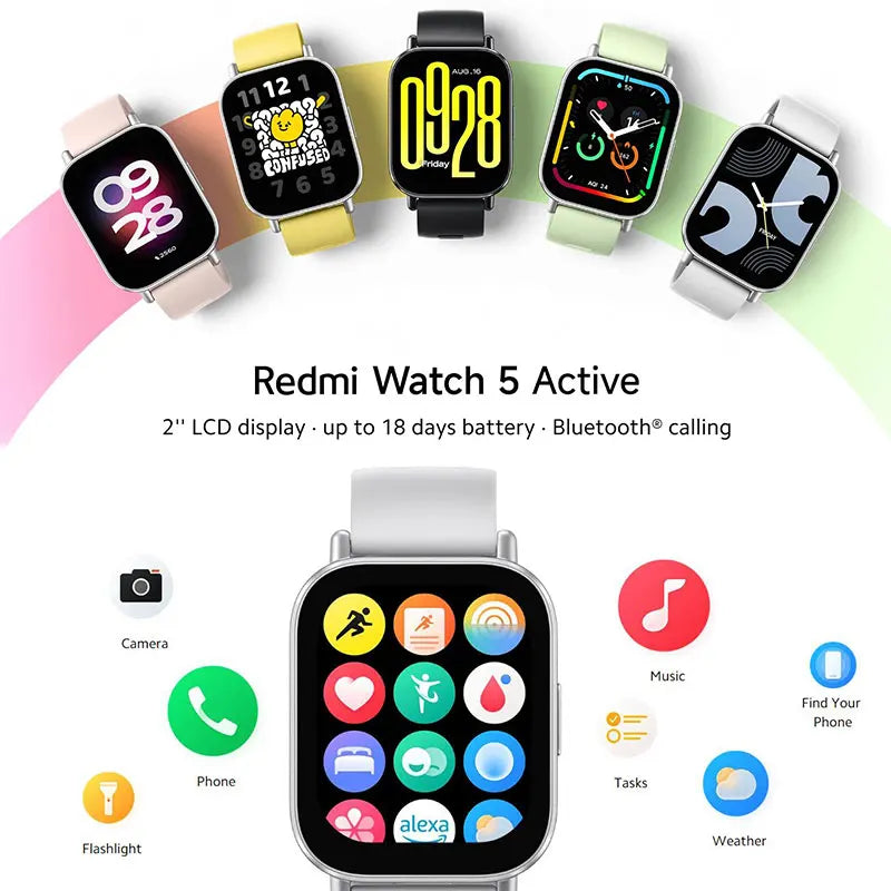 Xiaomi Redmi Watch 5 Active Smart Watch, Bluetooth Call, 2" LCD Display, All Day Heart Rate Blood Oxygen Monitoring Smartwatch