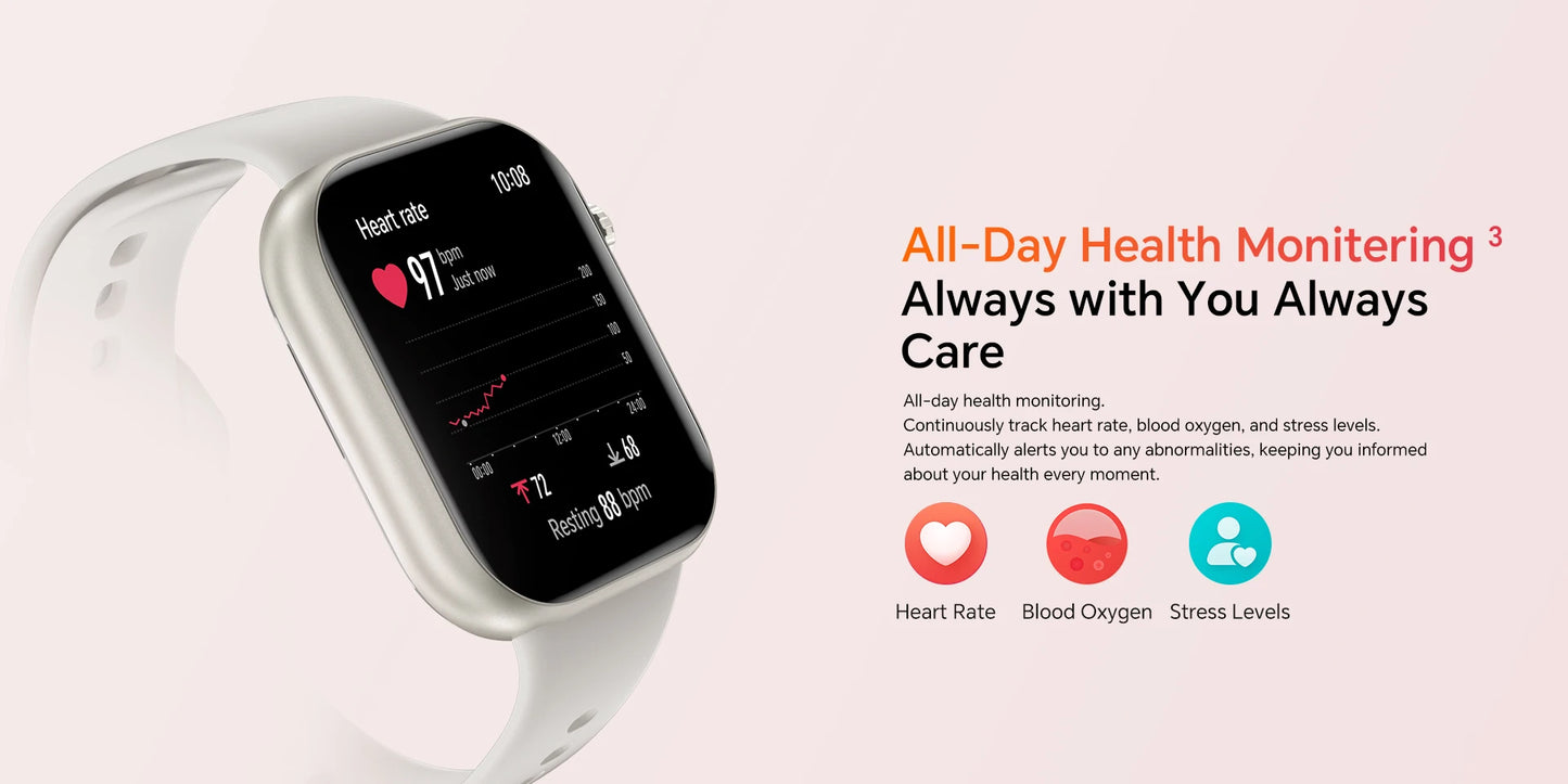 HONOR Choice Watch 2i, Smart Watch Bluetooth Calling, 1.85 Inch AMOLED, 14 Day Readiness, Spo2, 1ATM, IP68, White/Black