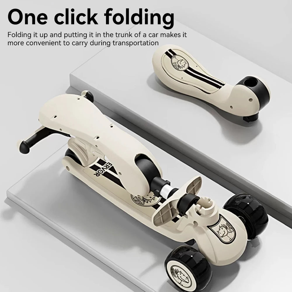 Children's Scooter Sit or Stand Ride with Flashing wheels Music Lights Foldable Seat for Boys and Girls Ages 3-10 Years Old