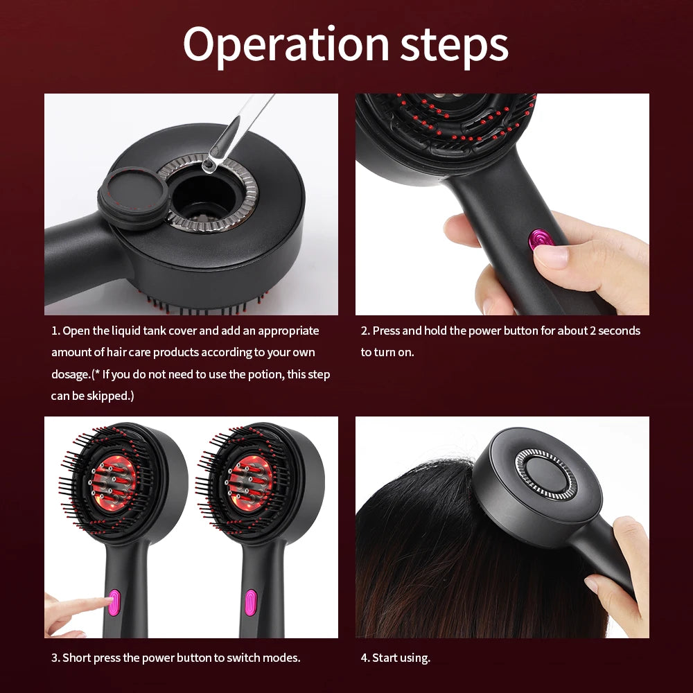 Electric Massage Comb Shiatsu Kneading Scalp Massager 630nm Red Light Scalp Medicine Applicator Hair Care Comb Anti Hair Loss