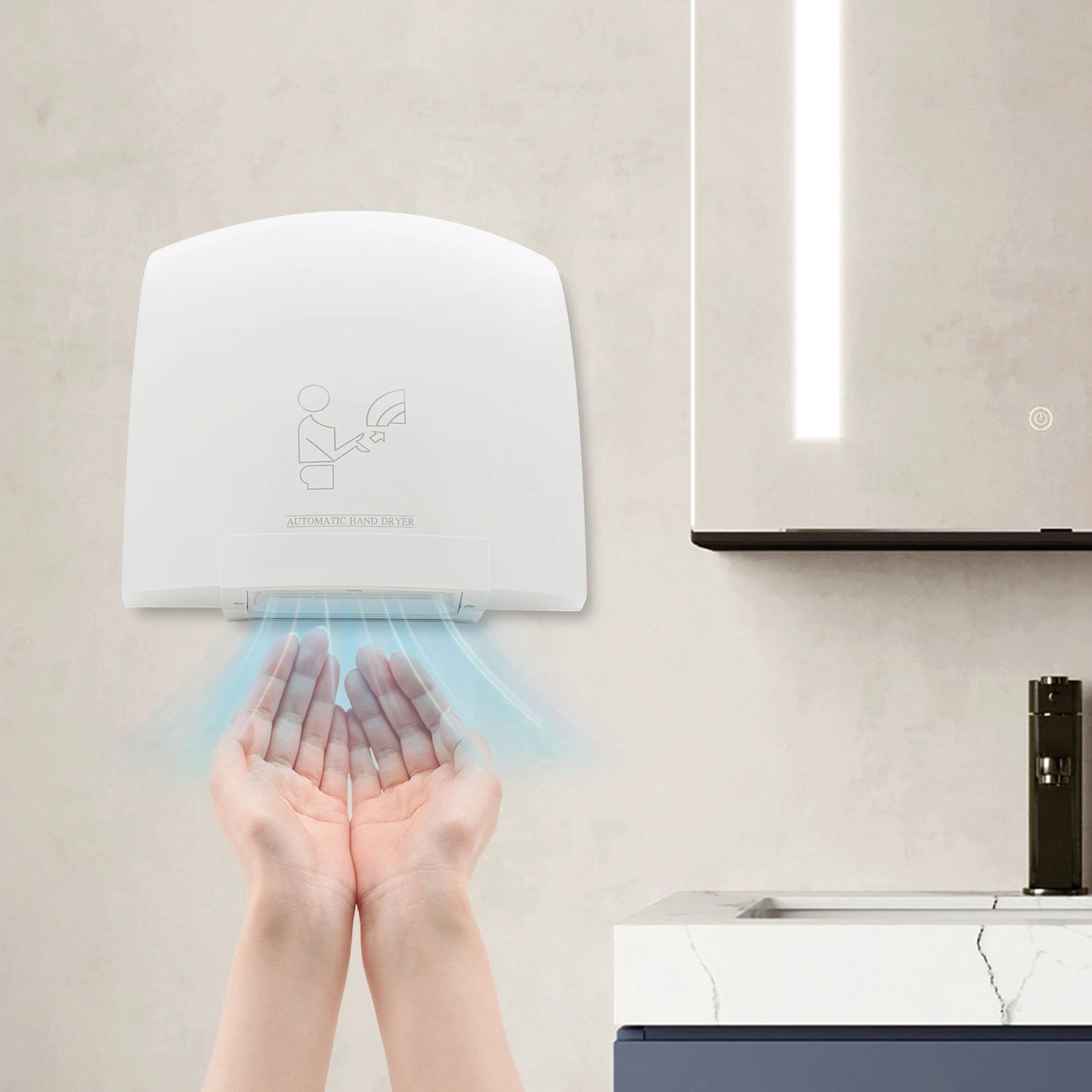 Automatic Infrared Sensor Hand Dryer 1200W High-Speed Dual-Temp ABS Commercial Bathroom Dryer with Safety Protections