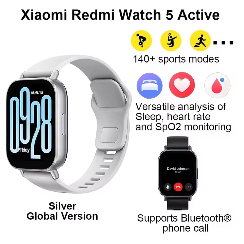 Xiaomi Redmi Watch 5 Active Smart Watch, Bluetooth Call, 2" LCD Display, All Day Heart Rate Blood Oxygen Monitoring Smartwatch