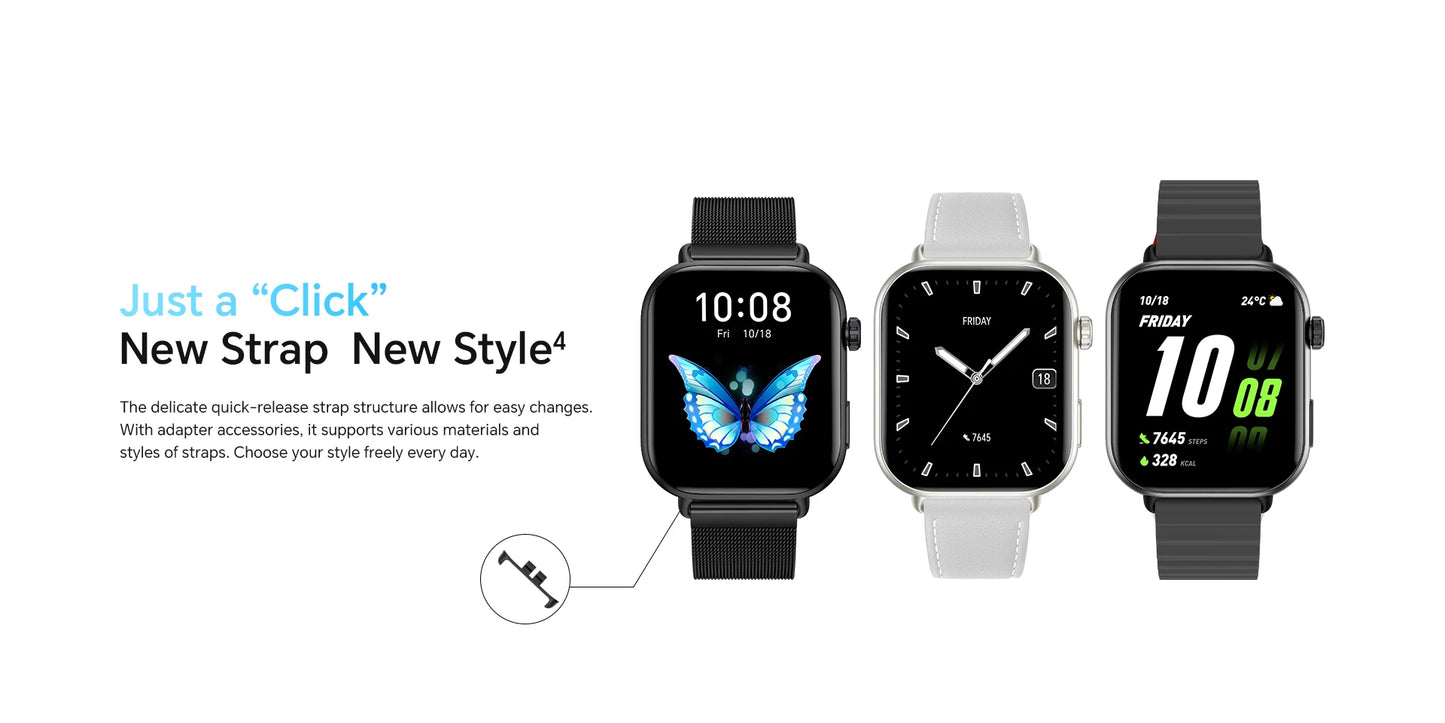 HONOR Choice Watch 2i, Smart Watch Bluetooth Calling, 1.85 Inch AMOLED, 14 Day Readiness, Spo2, 1ATM, IP68, White/Black